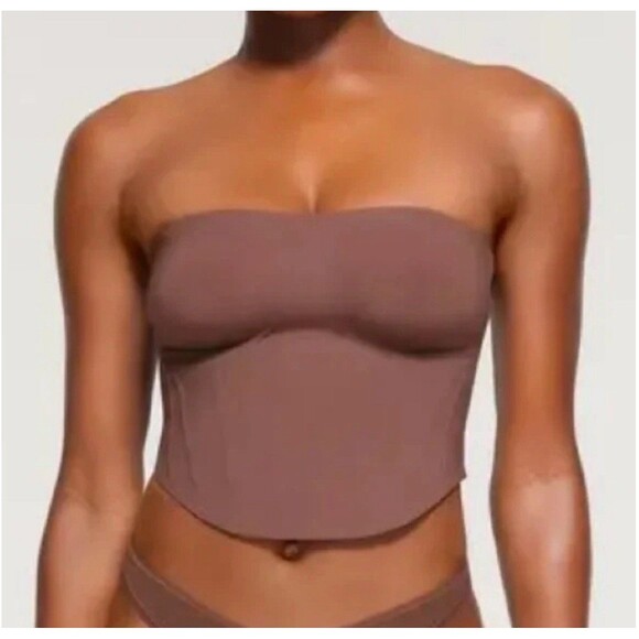 SKIMS Bonded Crop Corset Coffee Color Size Medium NWT Removable Straps - Picture 1 of 8